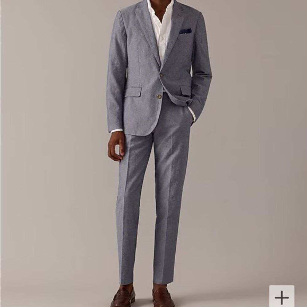 NWT J. Crew Slim Fit Linen Suit - 40R 31x32 - Blue Cotton Chambray